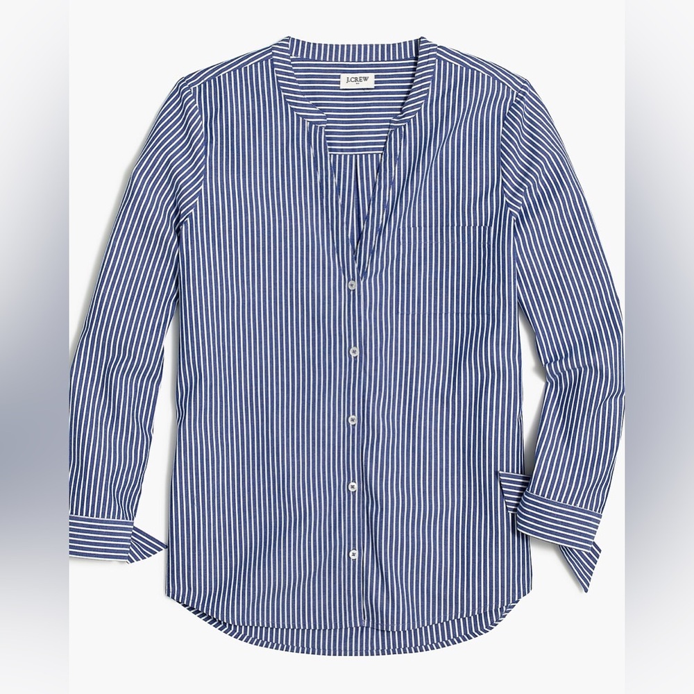 J. Crew Factory Button-up tie-sleeve top in stretch cotton poplin, size L